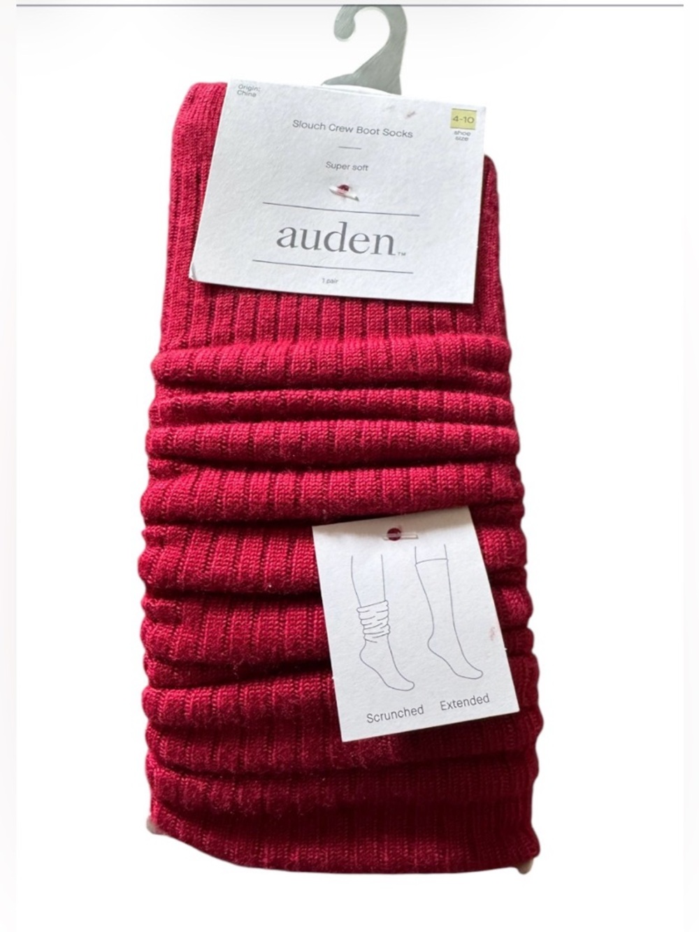 auden Slouch Crew Boot Socks - Raspberry Red